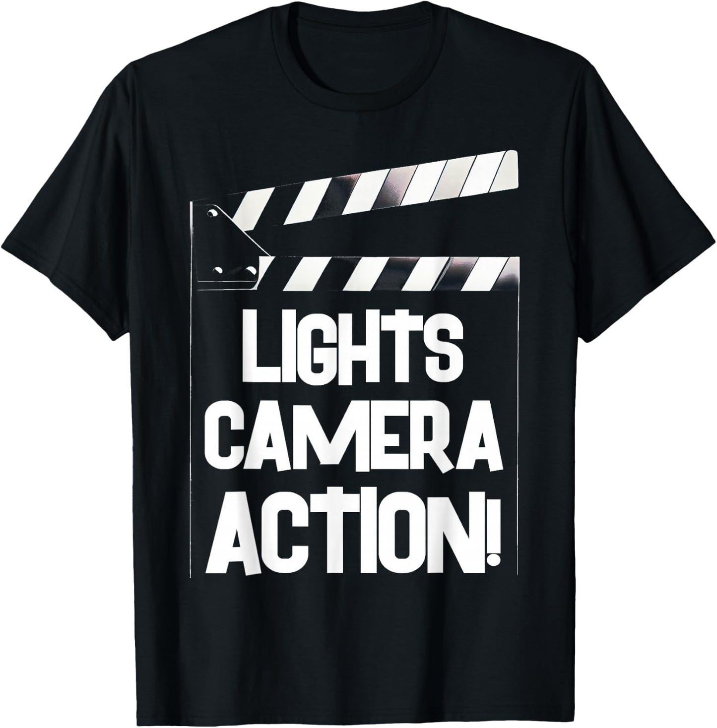 Lights Camera Action Clapper Board Film Crew Director T-Shirt - T-Shirt | Black