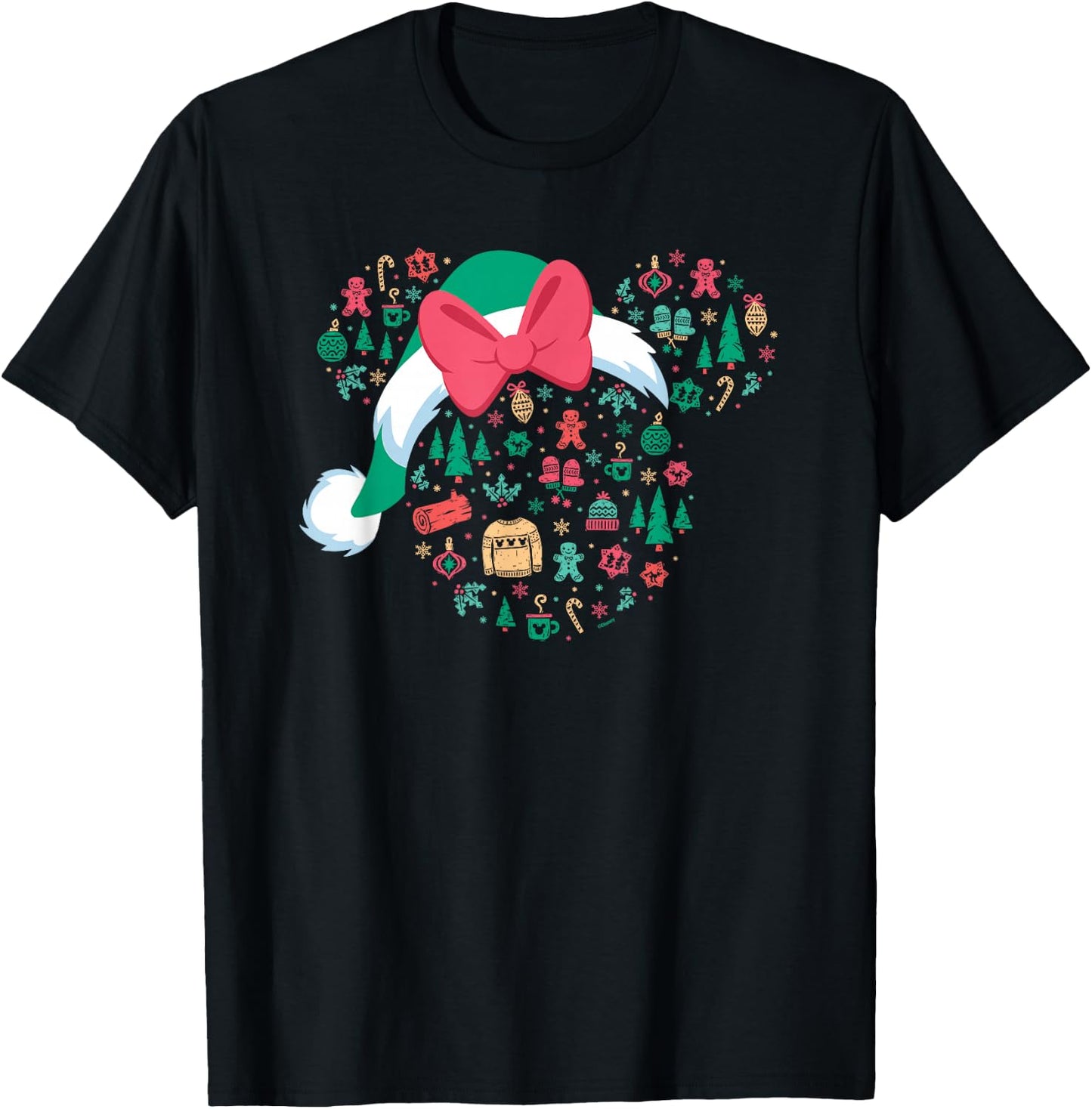 Disney Minnie Mouse Head Icon Christmas Holiday Santa Hat T-Shirt - T-Shirt | Black