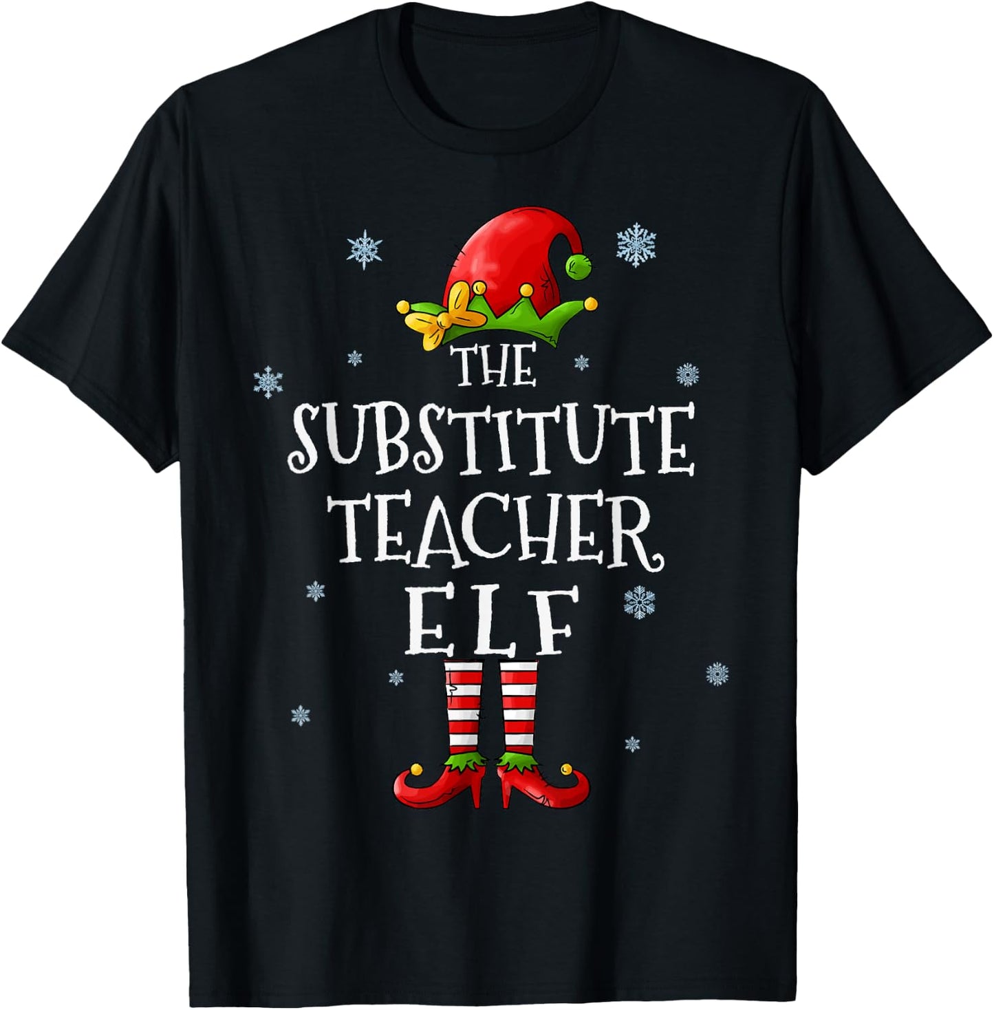 The Substitute Teacher Elf Squad Funny Matching Christmas Women T-Shirt - T-Shirt | Black