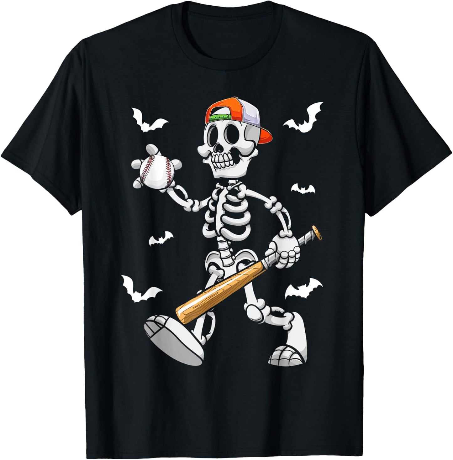 Cool Skeleton Baseball Lover Halloween Baseball Player T-Shirt - T-Shirt | Black