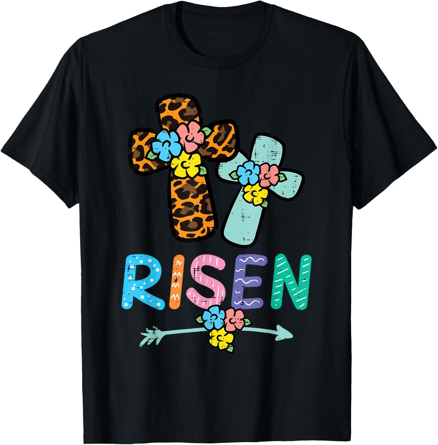 Easter Risen Jesus Cross Christian Women Girls Kids Toddler T-Shirt - T-Shirt | Black