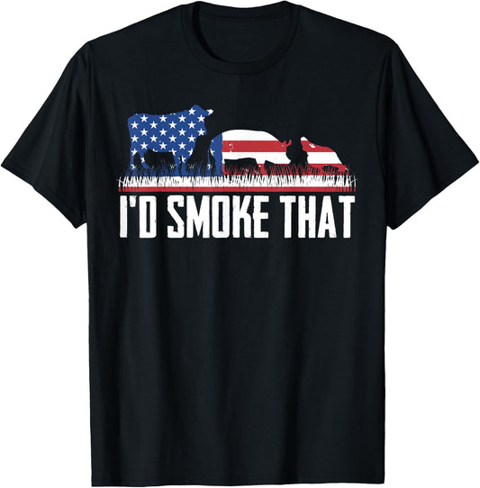 I'd Smoke That US Flag Patriot BBQ Barbeque Chef T-Shirt - T-Shirt | Black