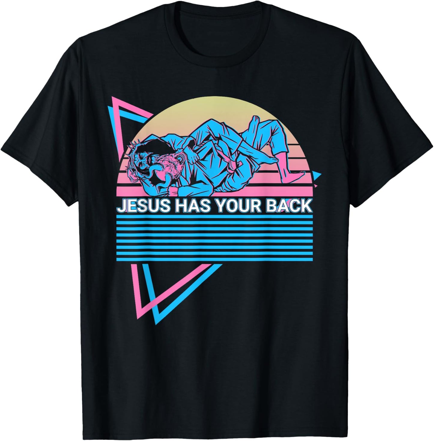 Funny Jiu Jitsu BJJ Retro Jesus Has Your Back T-Shirt - T-Shirt | Black