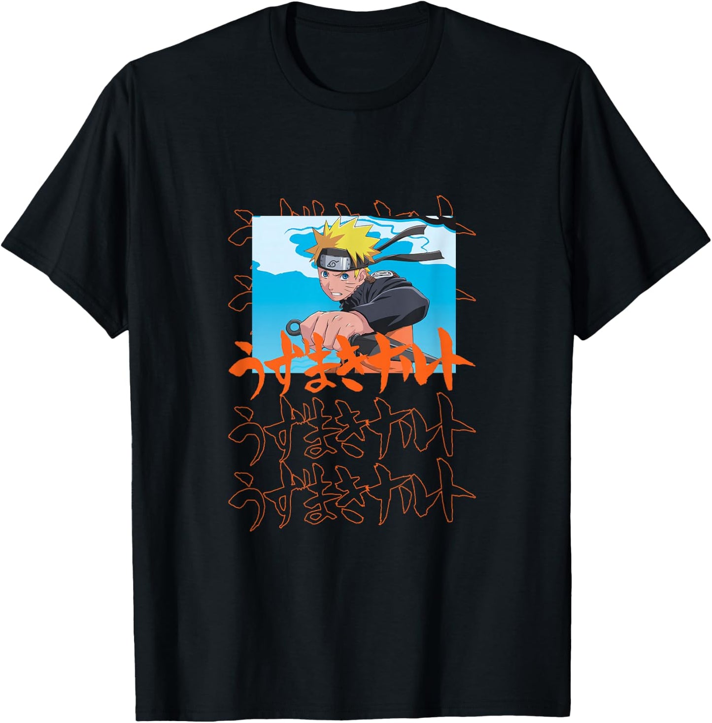 Naruto Shippuden Naruto with Kanji T-Shirt - T-Shirt | Black