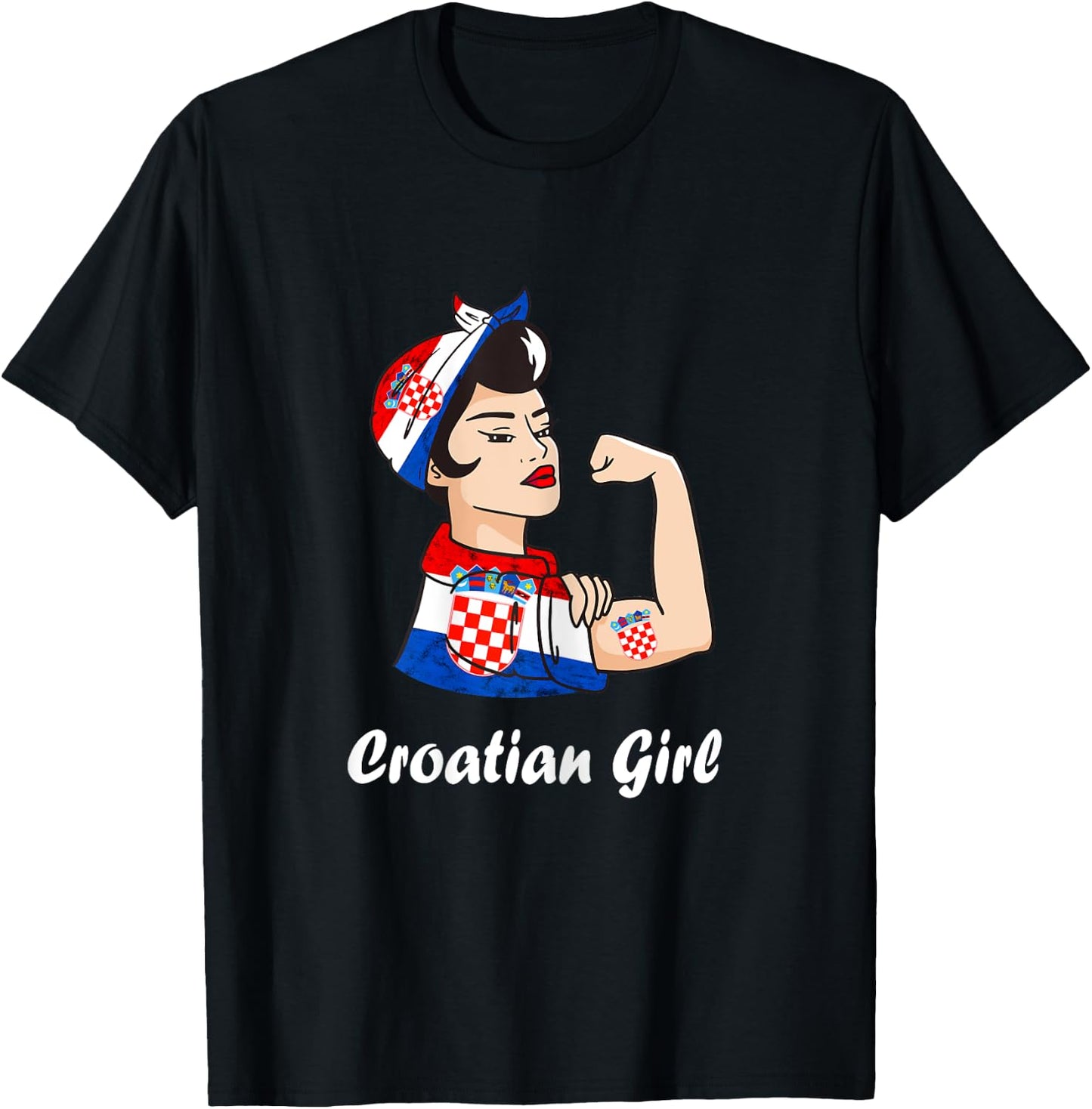 Croatian Girl Strong Woman Tattoo Croatian Roots Croatia T-Shirt - T-Shirt | Black