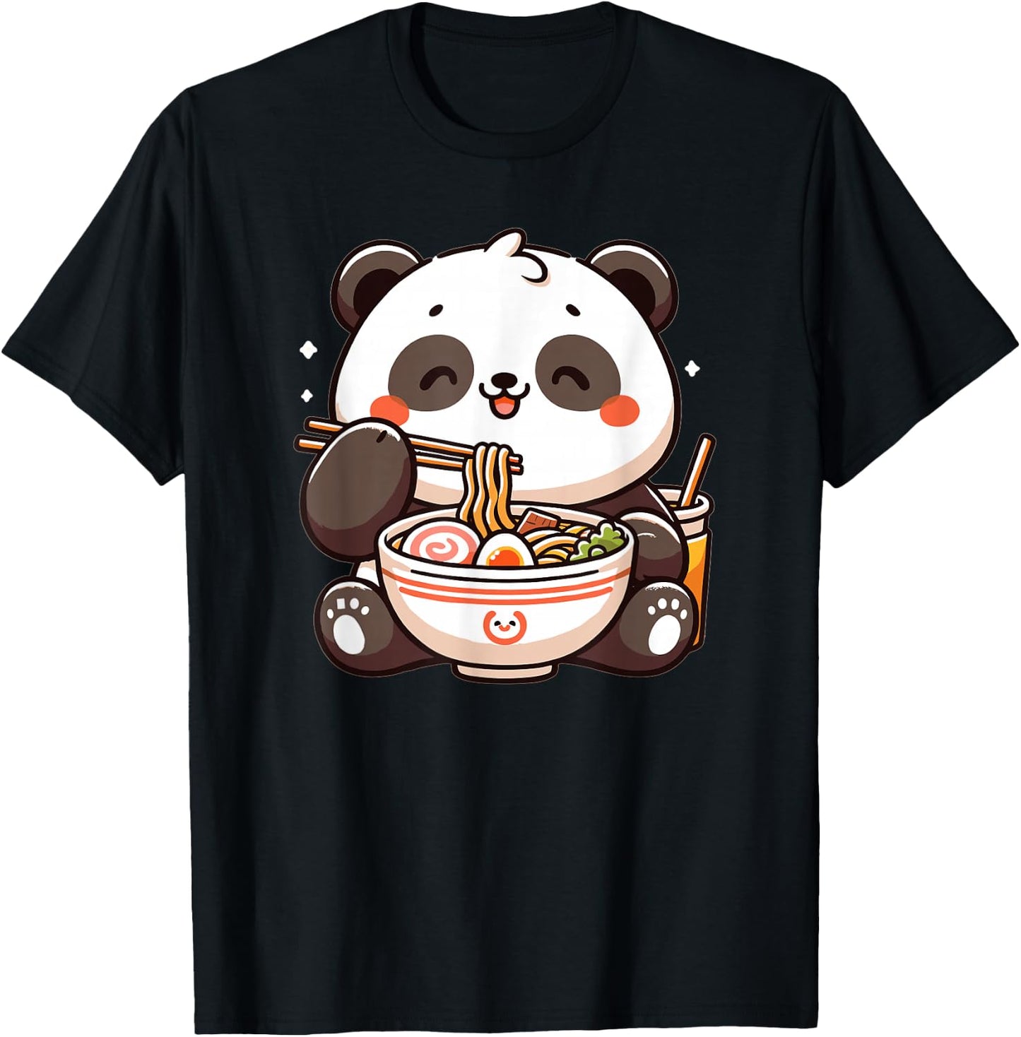 Cute Panda Eats Ramen Noodles Pandas Ramen T-Shirt - T-Shirt | Black