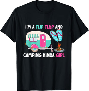 Women Vacation I'm A Flip Flops And Camping Kinda Girl Lady T-Shirt - T-Shirt | Black