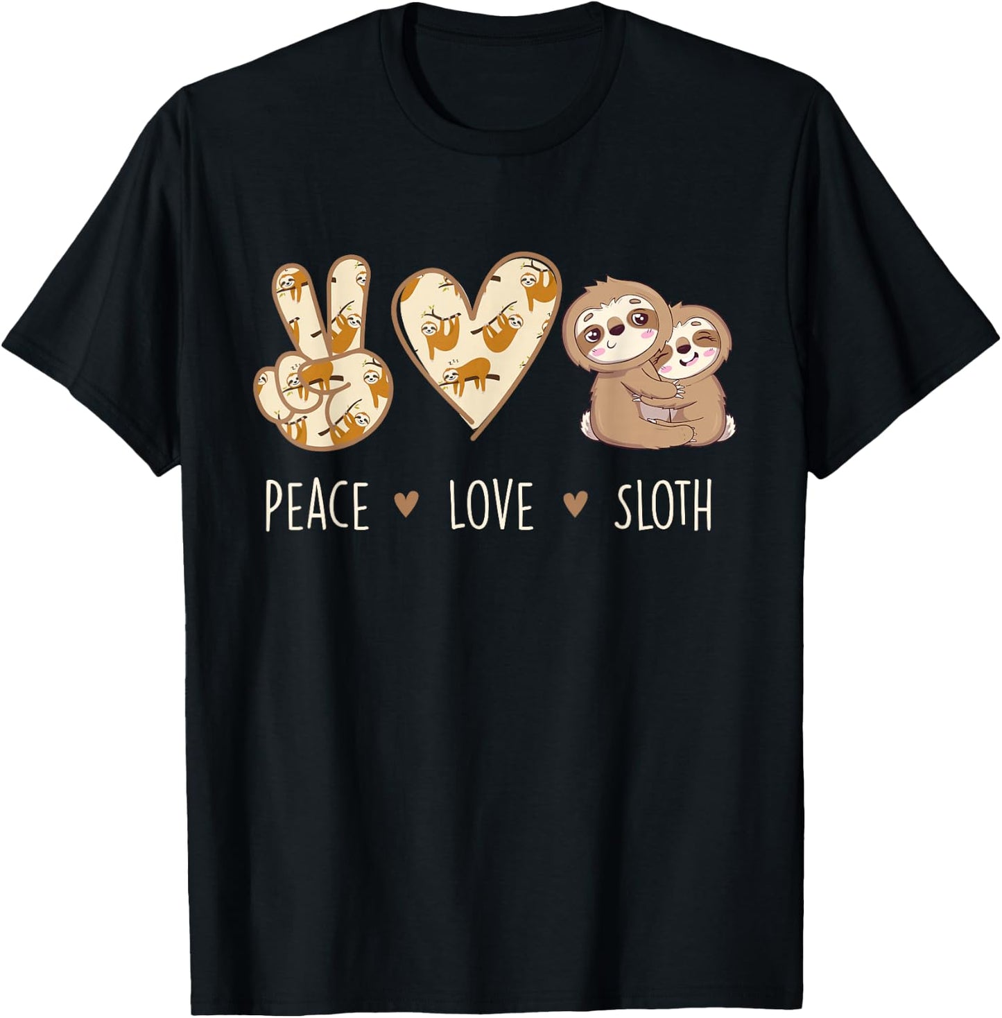 Peace Love Sloth - Animal Lover Environmentalist Zookeeper T-Shirt - T-Shirt | Black