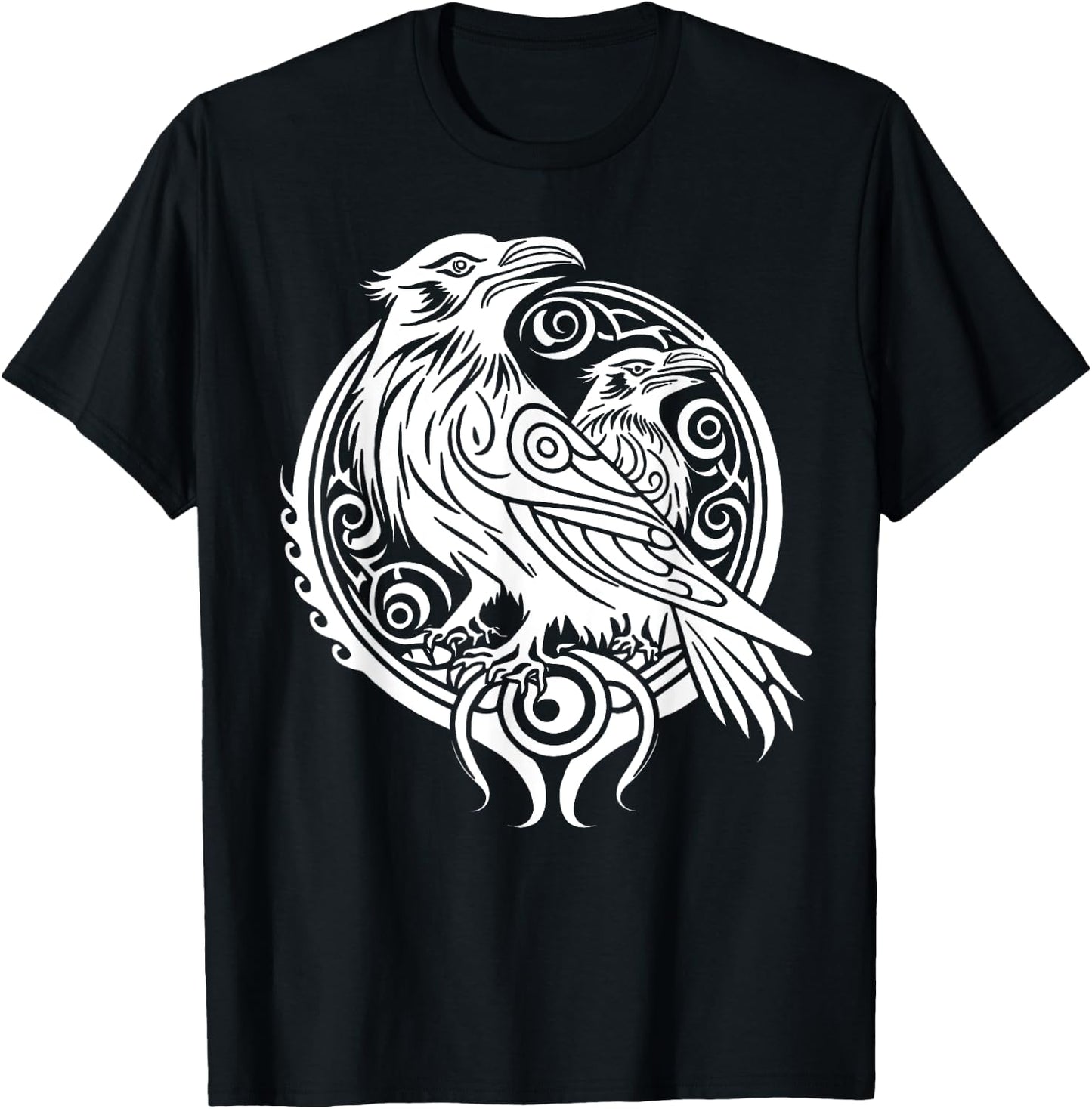Odins Raven Norse Mythology Viking Birds Celtic Knots Asgard T-Shirt - T-Shirt | Black