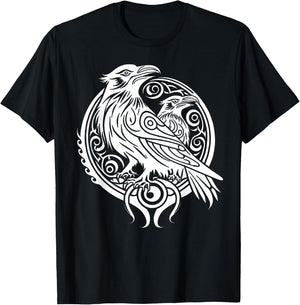 Odins Raven Norse Mythology Viking Birds Celtic Knots Asgard T-Shirt - T-Shirt | Black