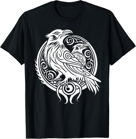Odins Raven Norse Mythology Viking Birds Celtic Knots Asgard T-Shirt - T-Shirt | Black