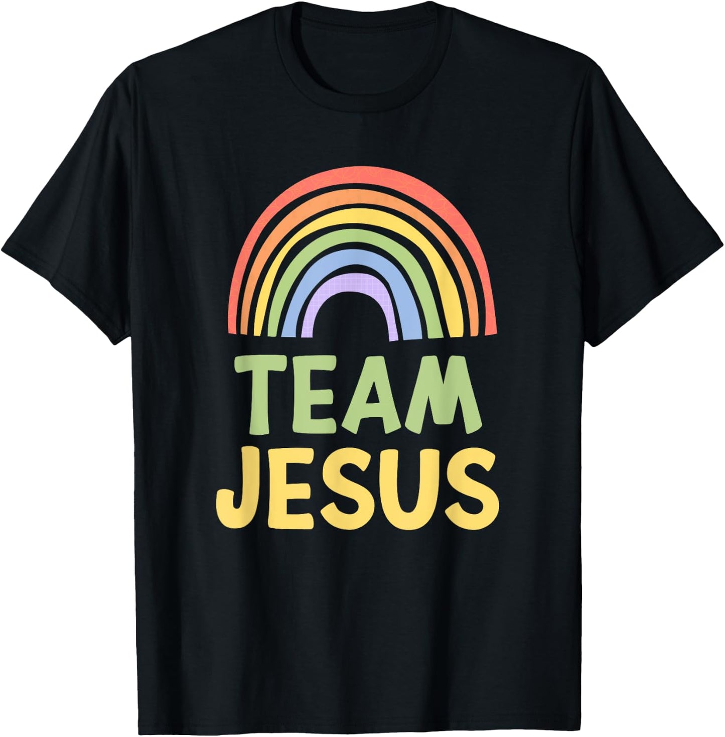 Happy Colorful Team Jesus Rainbow Pride Green Yellow T-Shirt - T-Shirt | Black