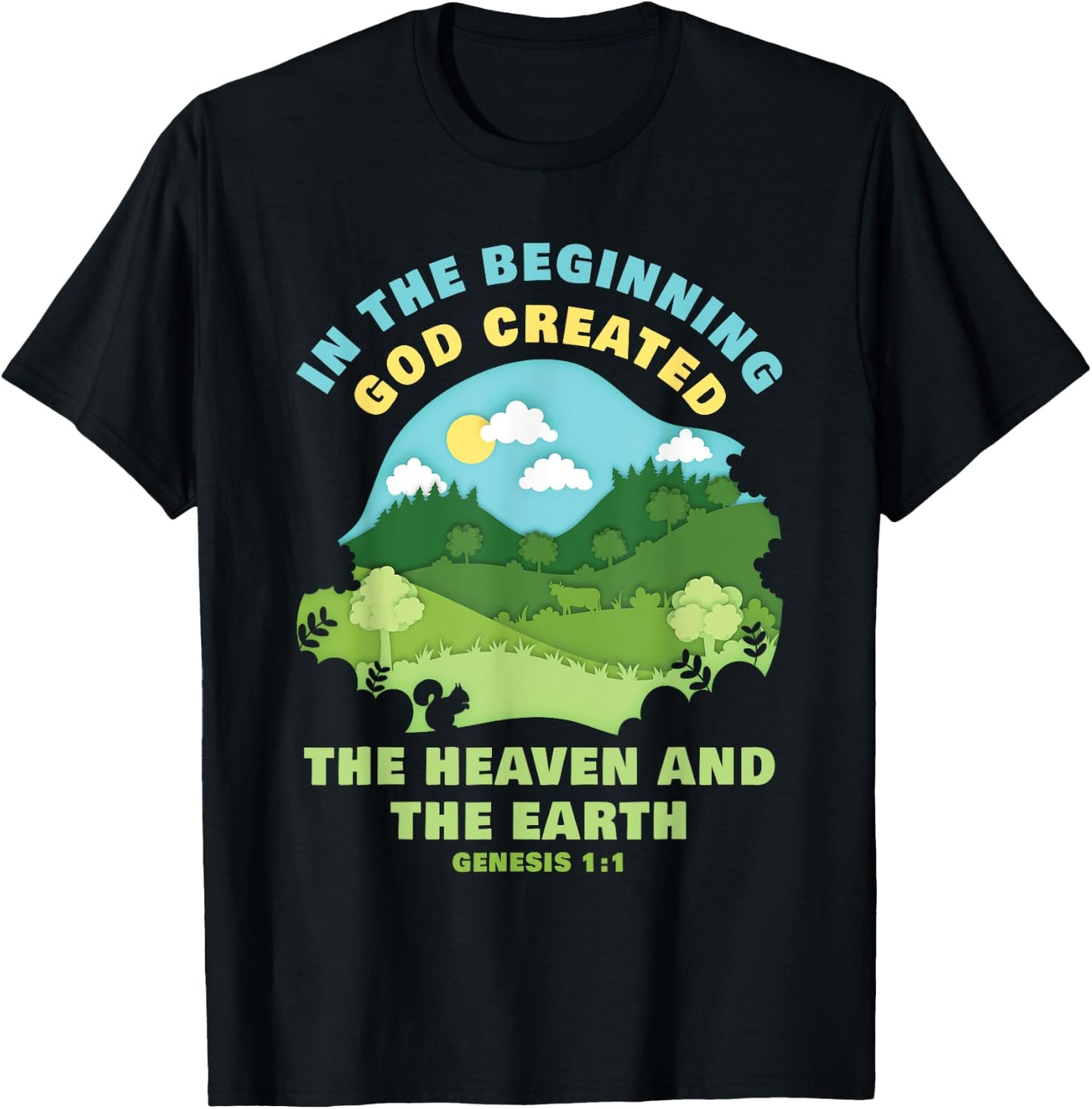 Genesis 1:1 In The Beginning GOD Created – Kids Faith Verse T-Shirt - T-Shirt | Black