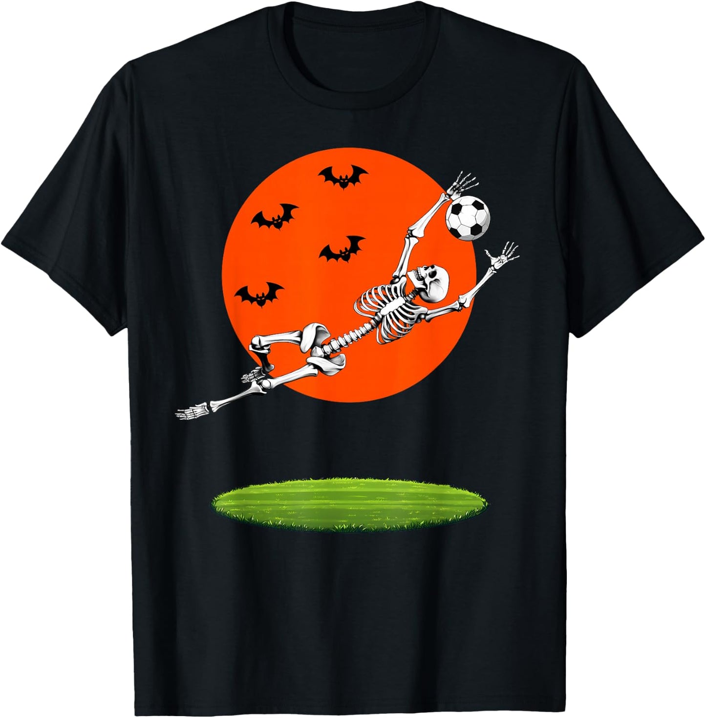 Soccer Skeleton Soccer Player Goalie Halloween Sports Moon T-Shirt - T-Shirt | Black
