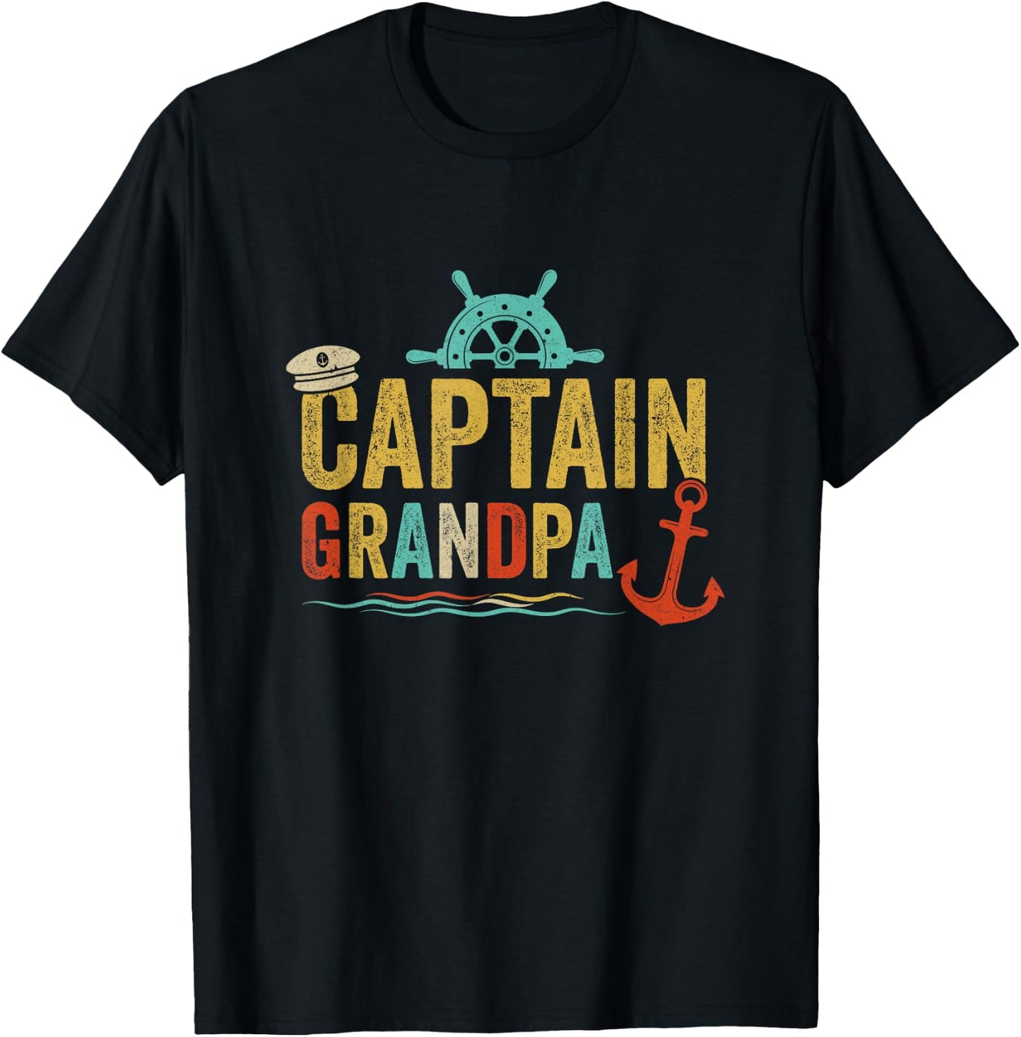 Captain Grandpa Pontoon Lake Sailor Fishing Boating T-Shirt - T-Shirt | Black