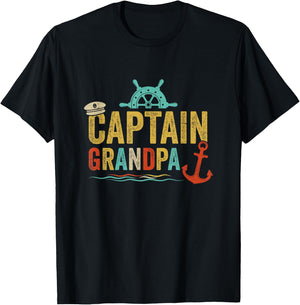 Captain Grandpa Pontoon Lake Sailor Fishing Boating T-Shirt - T-Shirt | Black