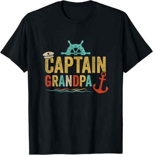 Captain Grandpa Pontoon Lake Sailor Fishing Boating T-Shirt - T-Shirt | Black
