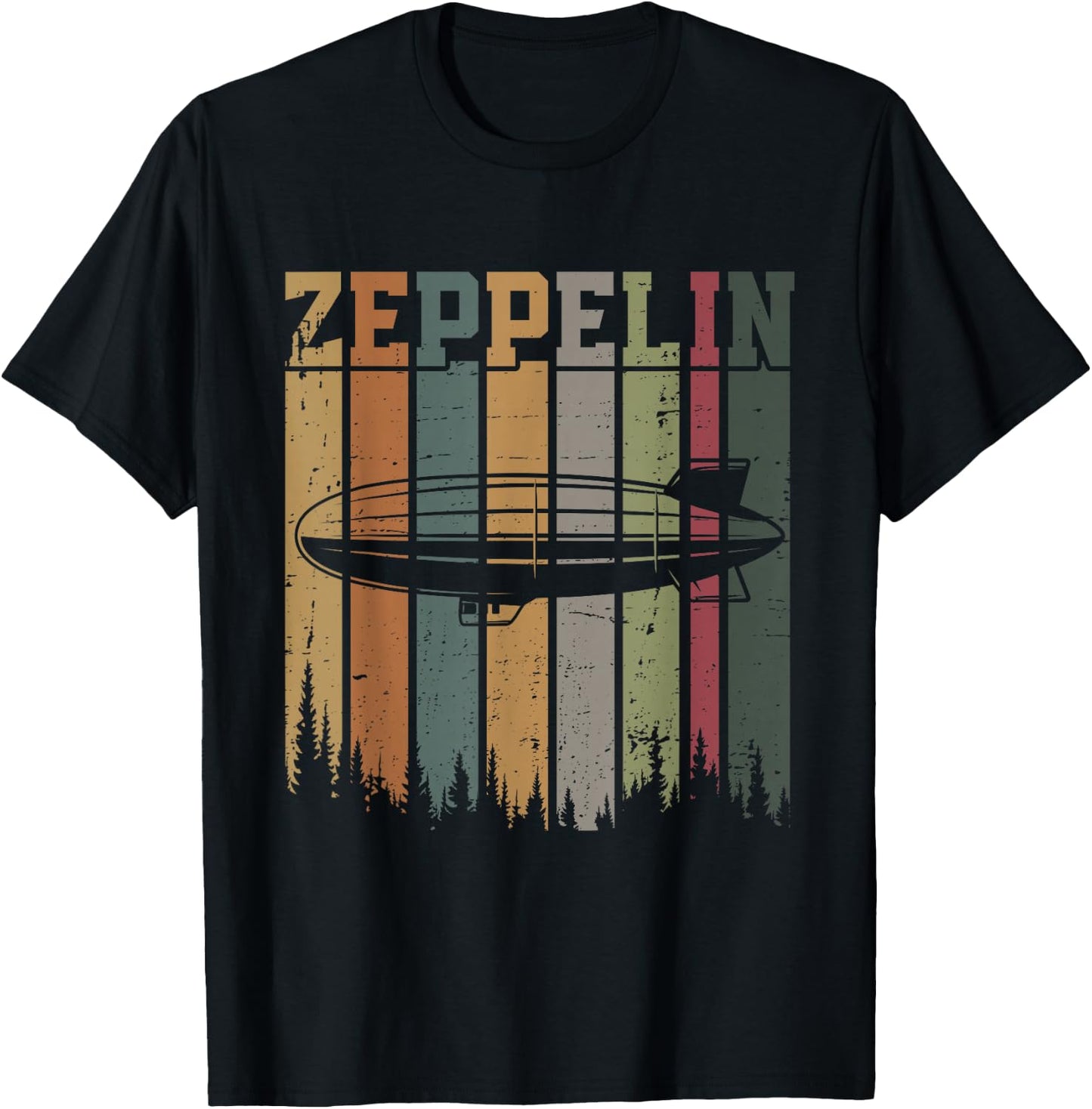 Retro Zeppelin 70s 80s Dirigible Airship Zepelin Zepplin T-Shirt - T-Shirt | Black