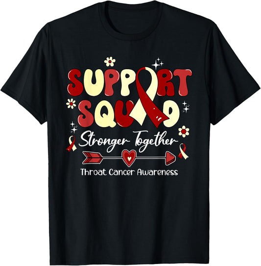 Groovy Support Squad Burgundy Ribbon Throat Cancer Awareness T-Shirt - T-Shirt | Black