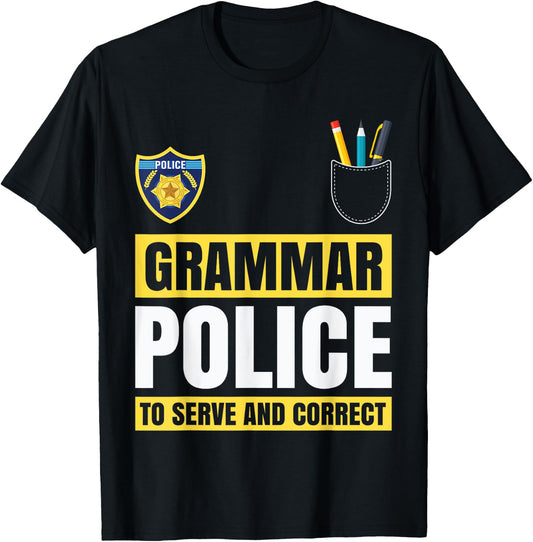 Grammar Police Funny Costume Idea Gift Teachers Students Women Kids T-Shirt - T-Shirt | Black