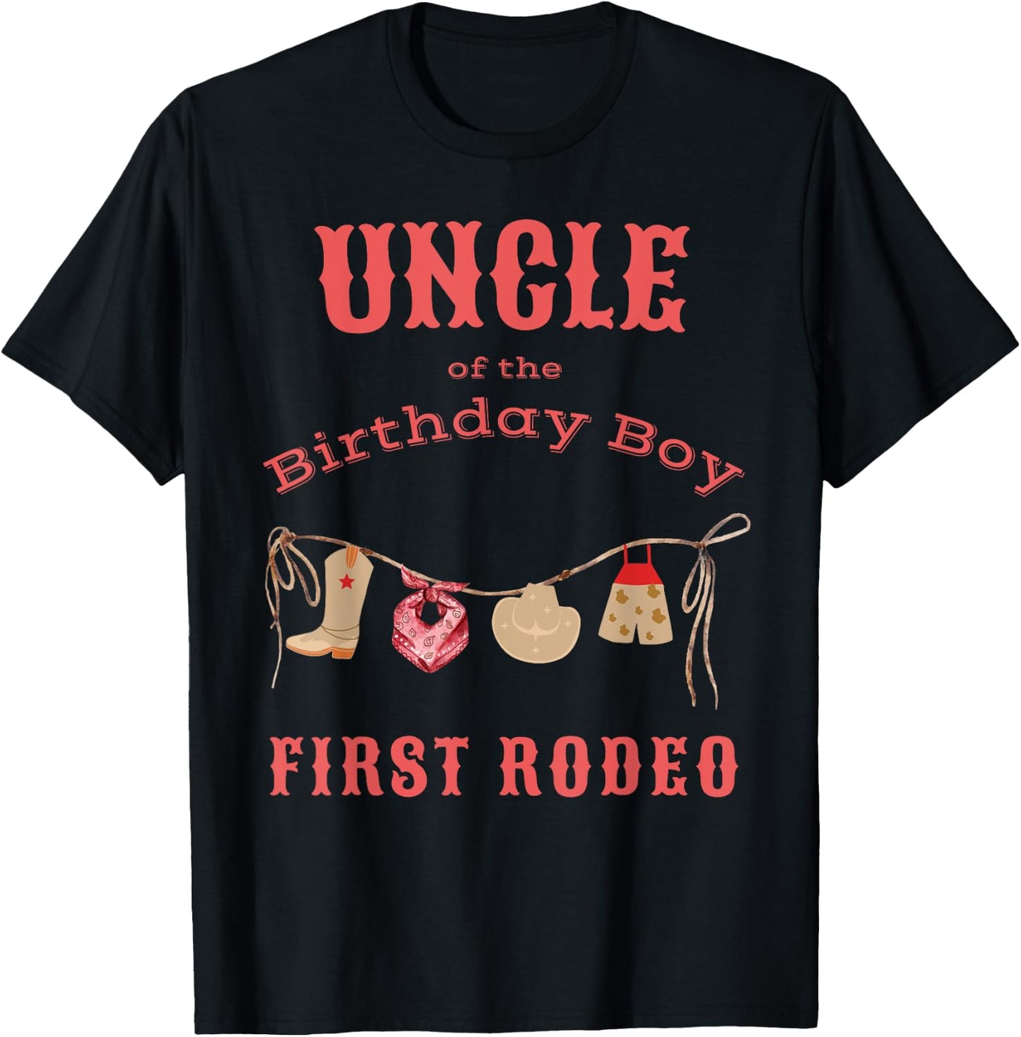 Uncle First Rodeo 1st Birthday Cowboy Family Matching T-Shirt - T-Shirt | Black