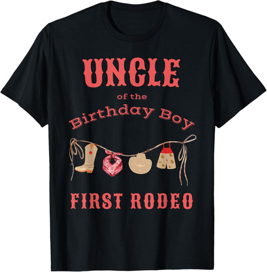Uncle First Rodeo 1st Birthday Cowboy Family Matching T-Shirt - T-Shirt | Black