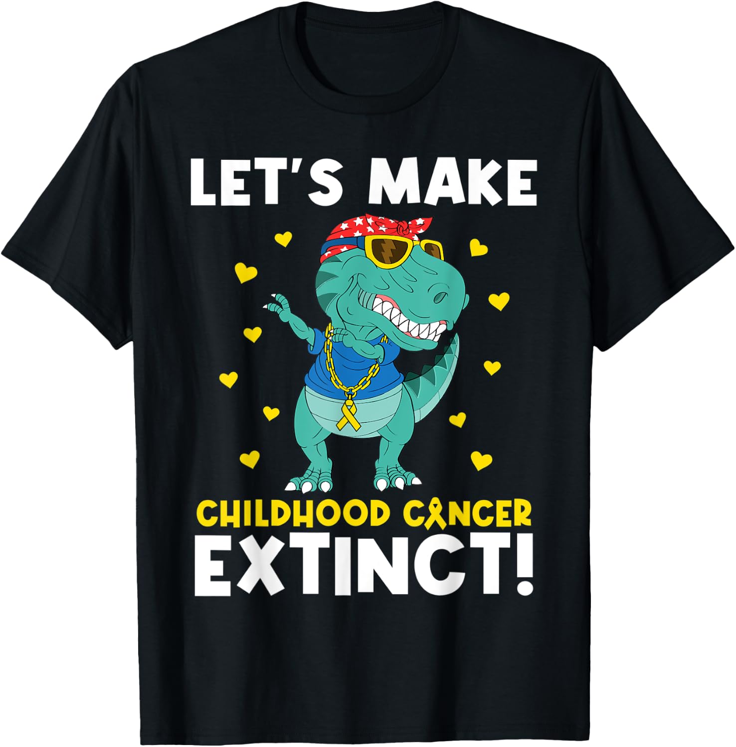 Cute Childhood Cancer Awareness Make Cancer Extinct Dinosaur T-Shirt - T-Shirt | Black