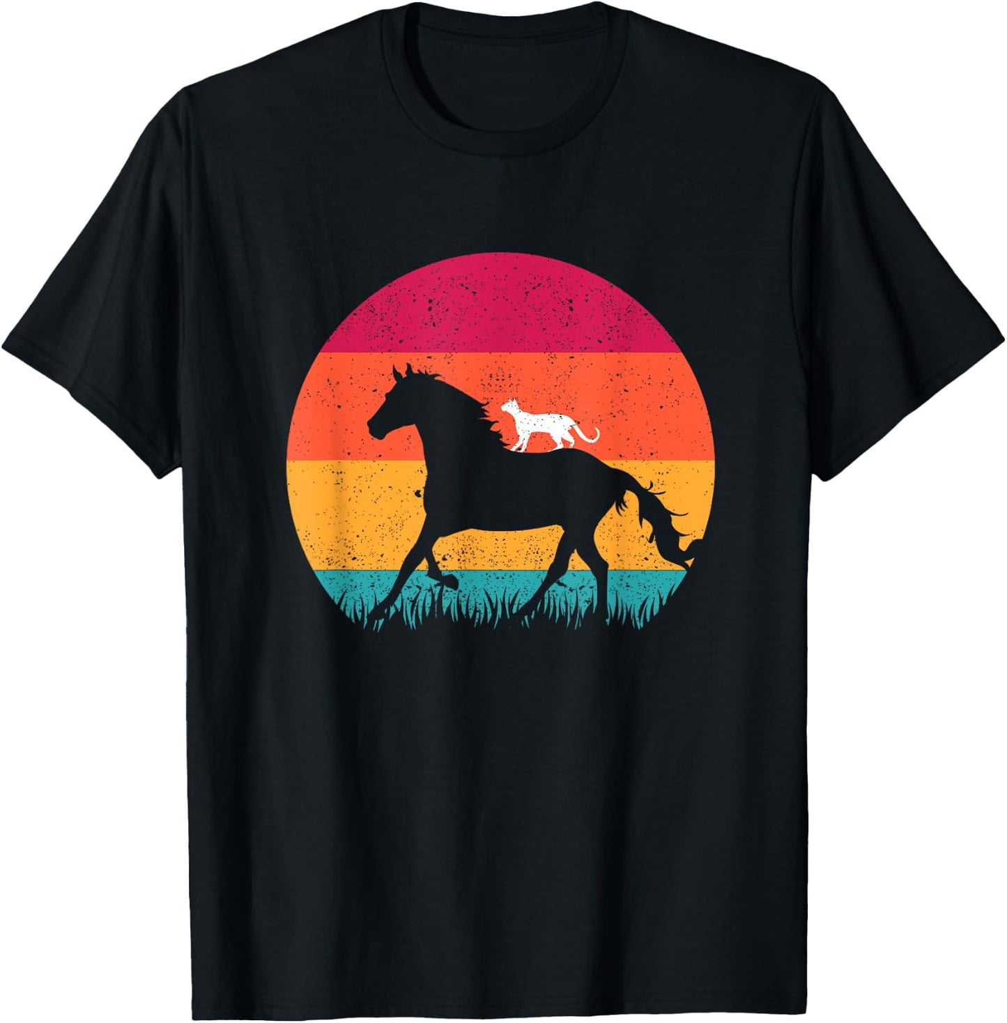 Horseback Riding Cat Ride Horses Funny Cats Horse Equestrian Men Women Girls Kids T-Shirt - T-Shirt | Black