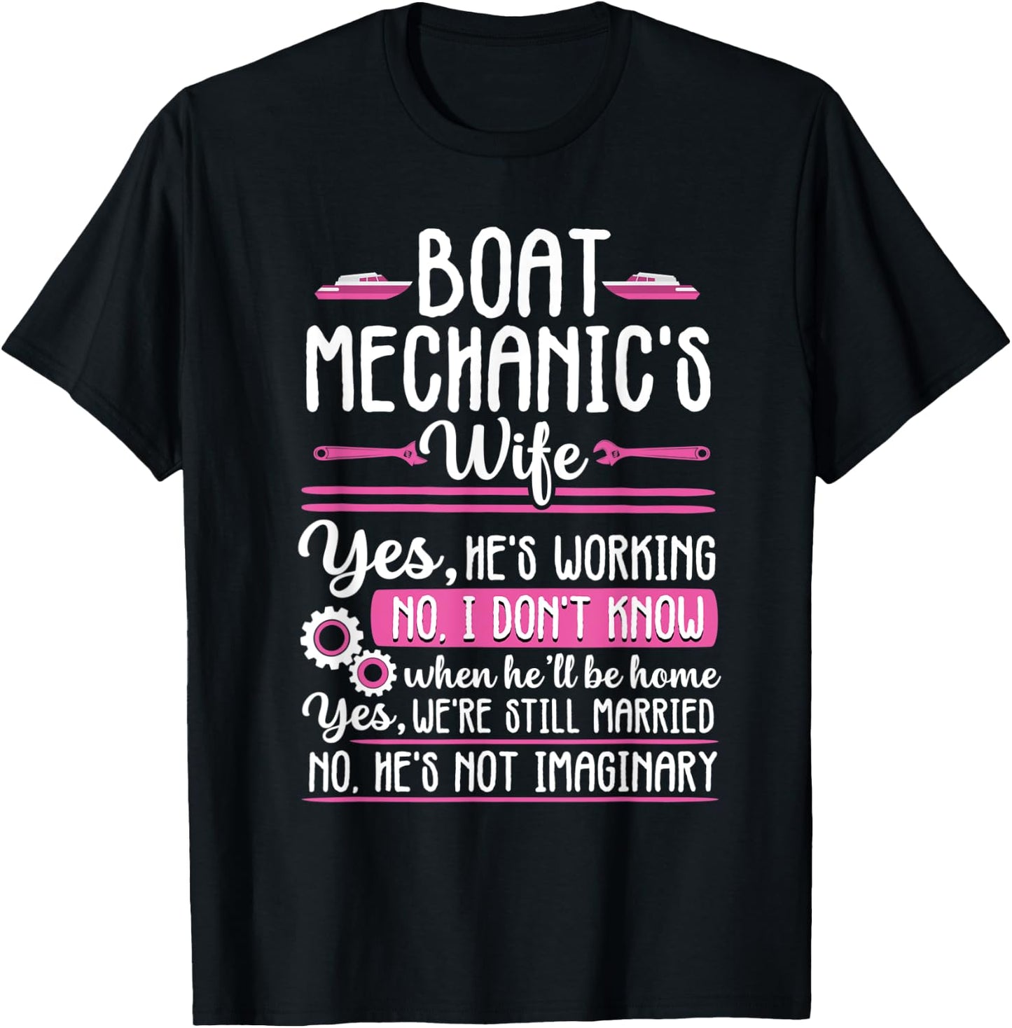 Funny Boat Mechanic's Wife Girlfriend Motorboat Engineer T-Shirt - T-Shirt | Black