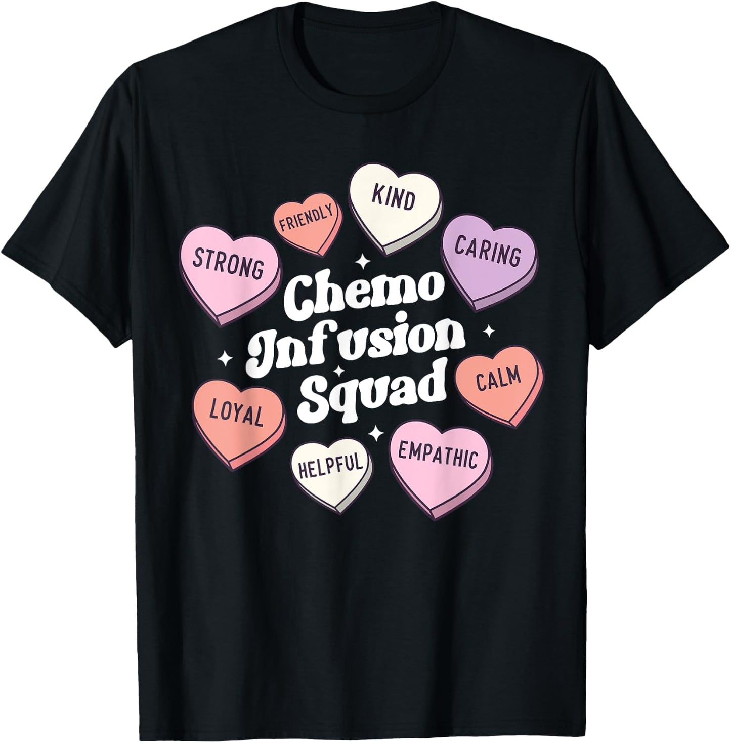 Valentines Day Chemo Infusion Nurse Oncology Groovy Hearts T-Shirt - T-Shirt | Black