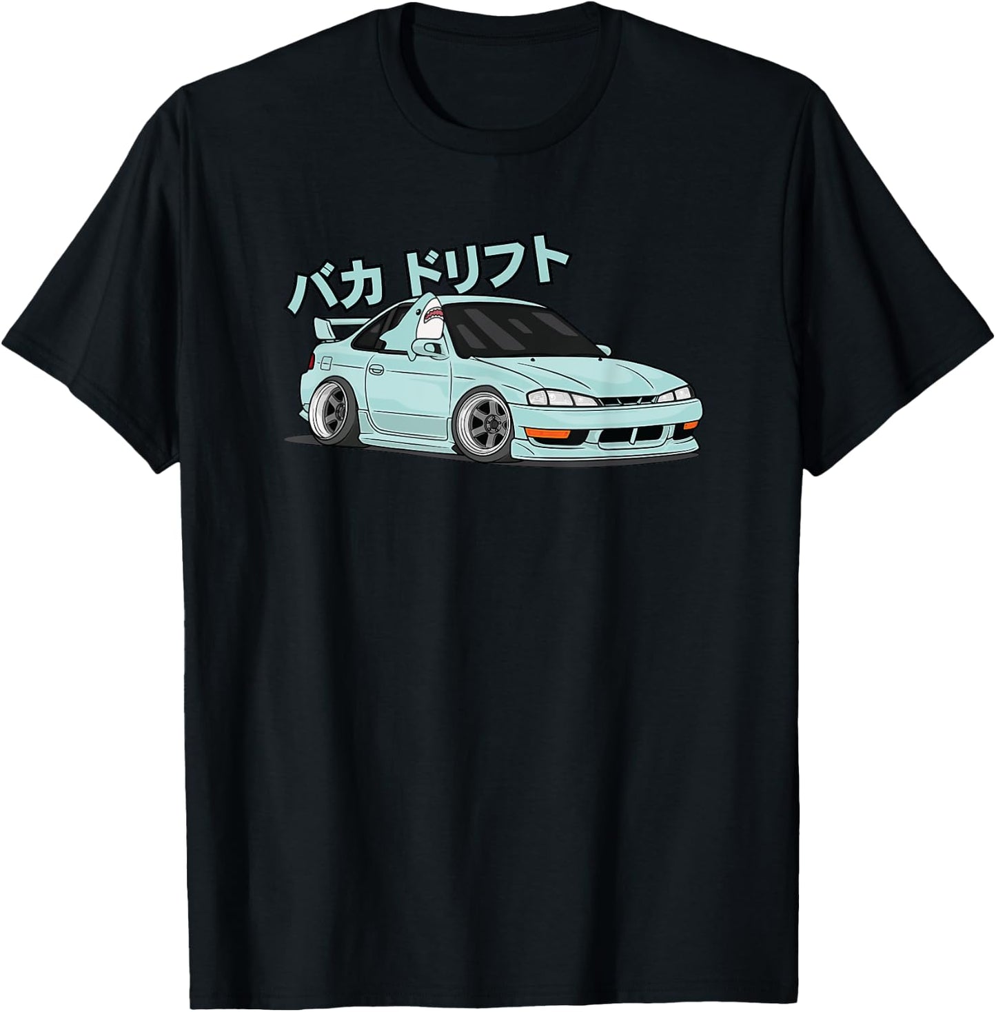JDM Kawaii S14 240sx Baka Shark Chibi Graphic T-Shirt - T-Shirt | Black