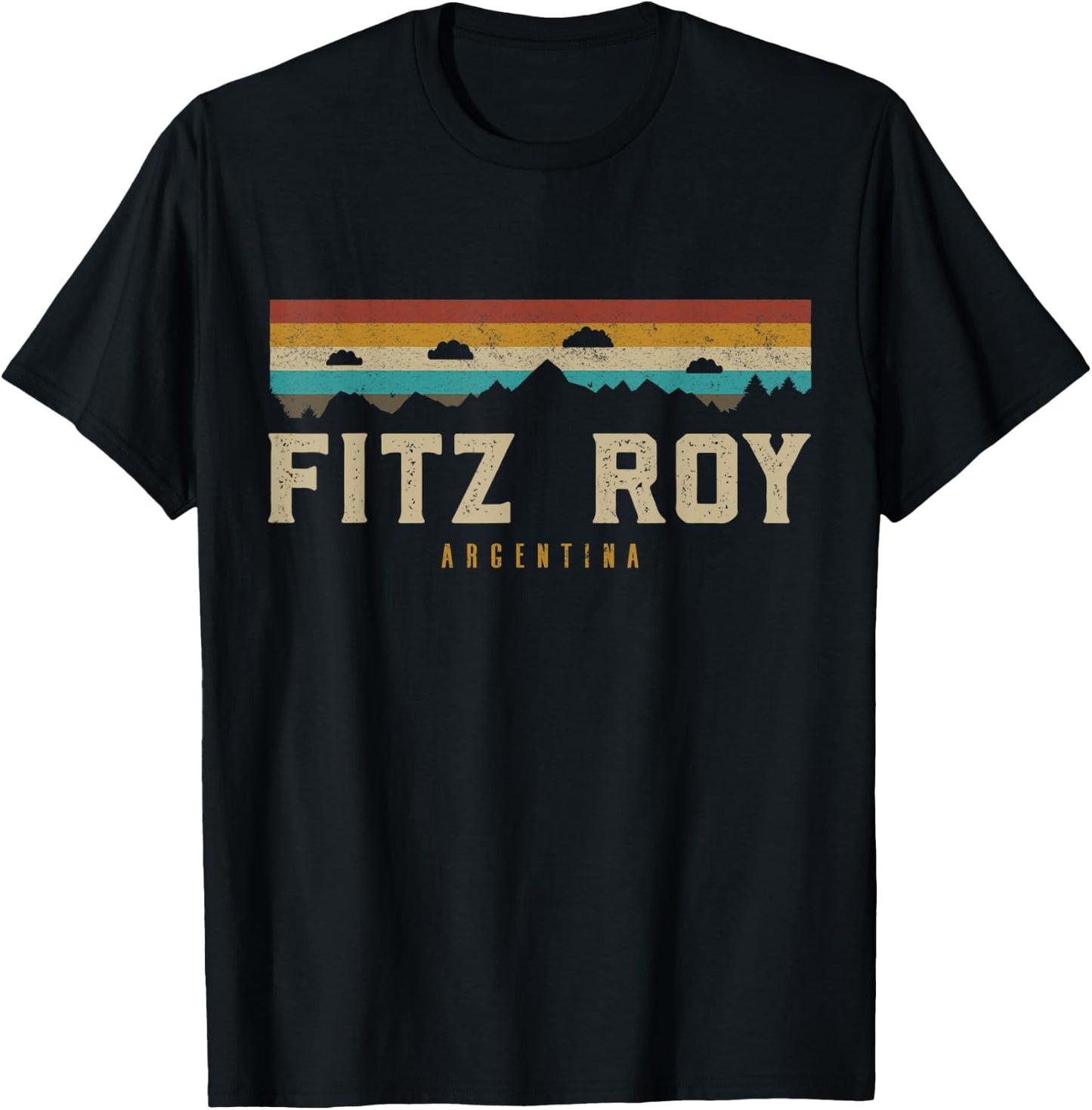 Fitz Roy Mountains Argentina Hiking Outdoors Retro T-Shirt - T-Shirt | Black