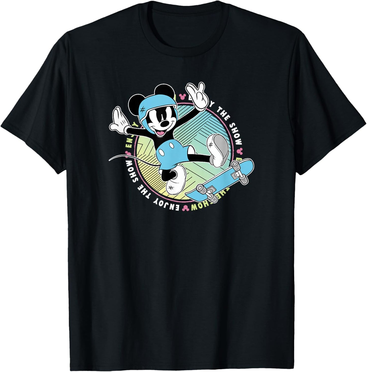 Disney Mickey And Friends Skateboard Mickey Enjoy The Show T-Shirt - T-Shirt | Black