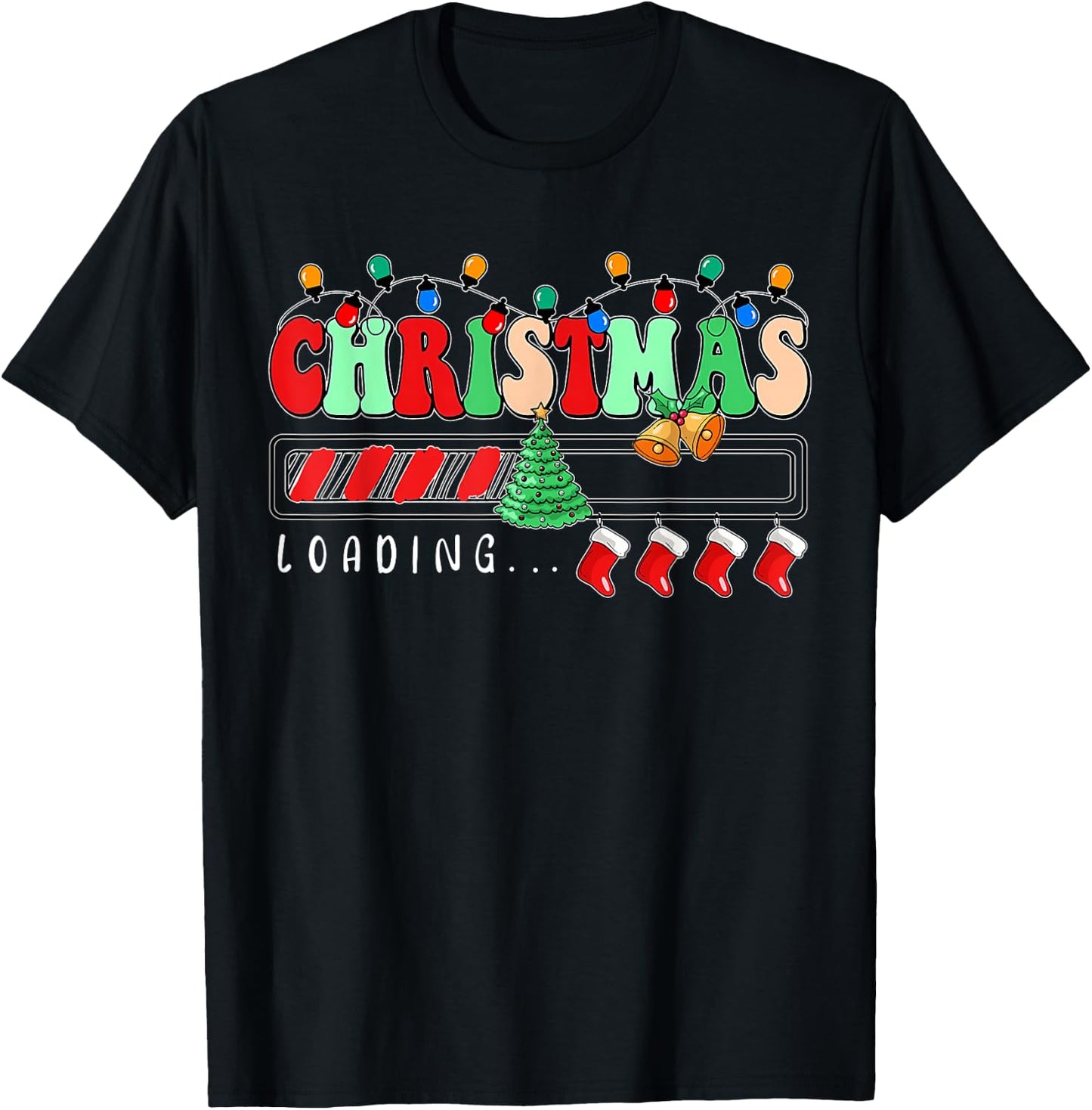 Christmas is Loading Family Matching Christmas Tree Lights T-Shirt - T-Shirt | Black