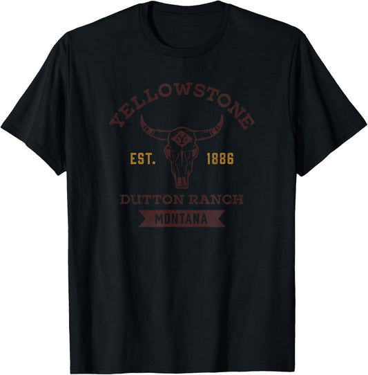 Yellowstone Dutton Ranch Bull Skull Logo V3 T-Shirt - T-Shirt | Black