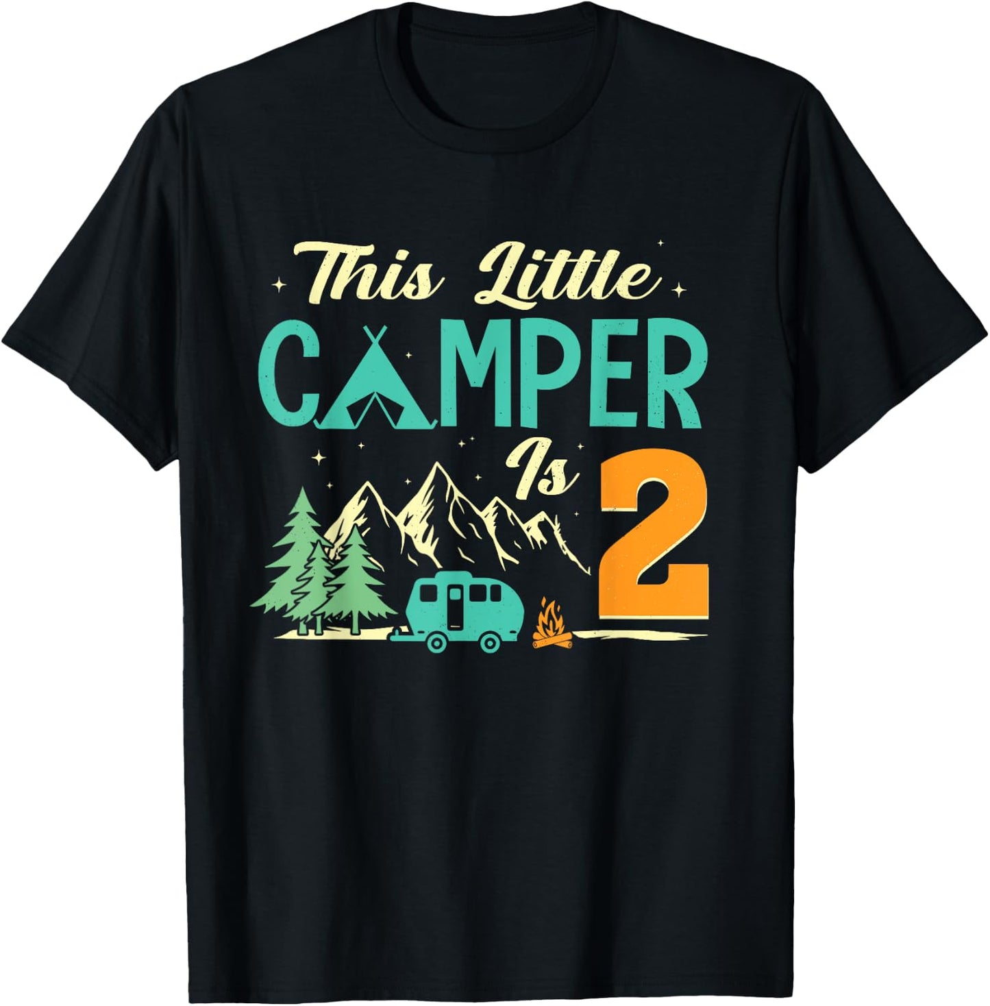 This Little Camper Is 2 Camp Lover 2nd Camping Birthday T-Shirt - T-Shirt | Black