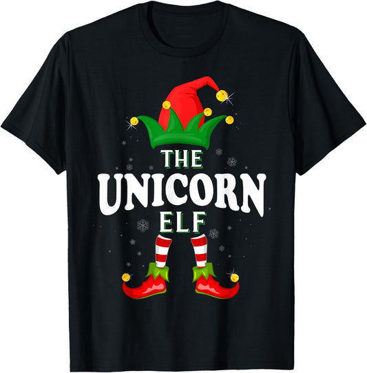 Xmas Unicorn Elf Family Matching Christmas Pajama T-Shirt - T-Shirt | Black