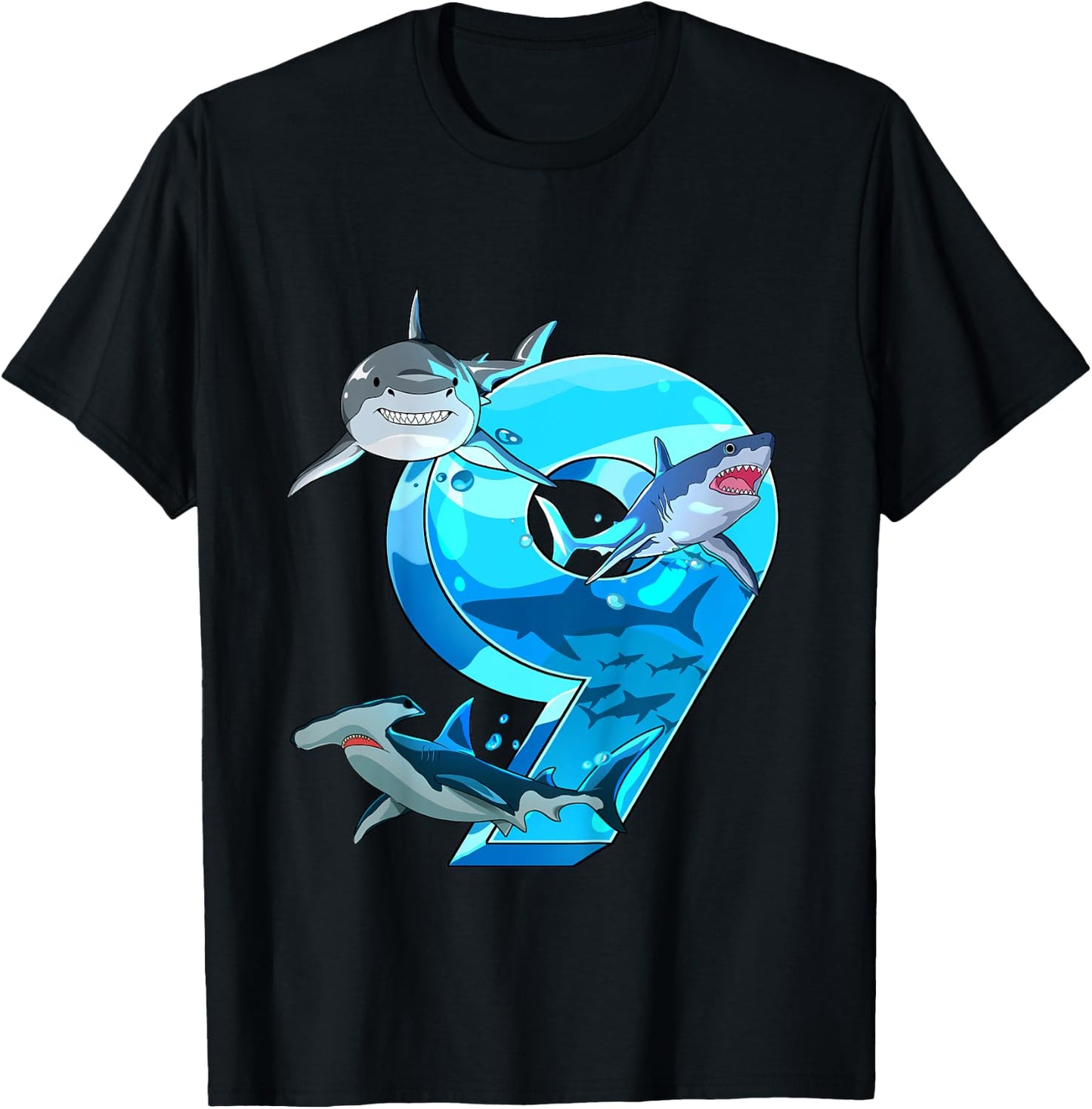 Kids Shark Boy 9 Years Birthday Child Children Birthday T-Shirt - T-Shirt | Black
