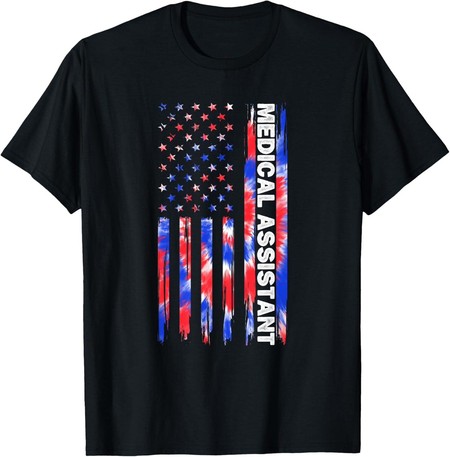 Medical Assistant Tie Dye American Flag 4th Of July MA USA T-Shirt - T-Shirt | Black