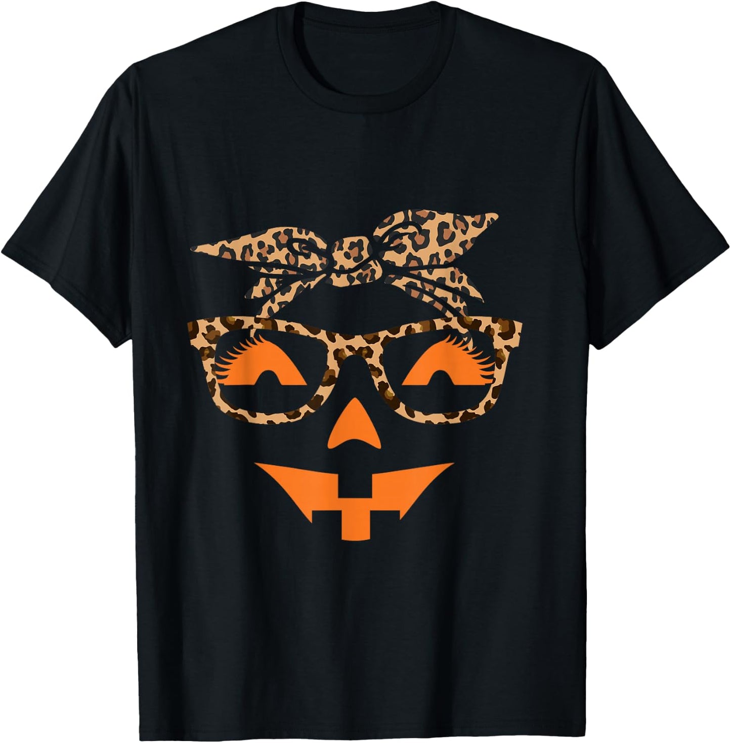 Jack O Lantern Face Leopard Halloween Pumpkin Women T-Shirt - T-Shirt | Black