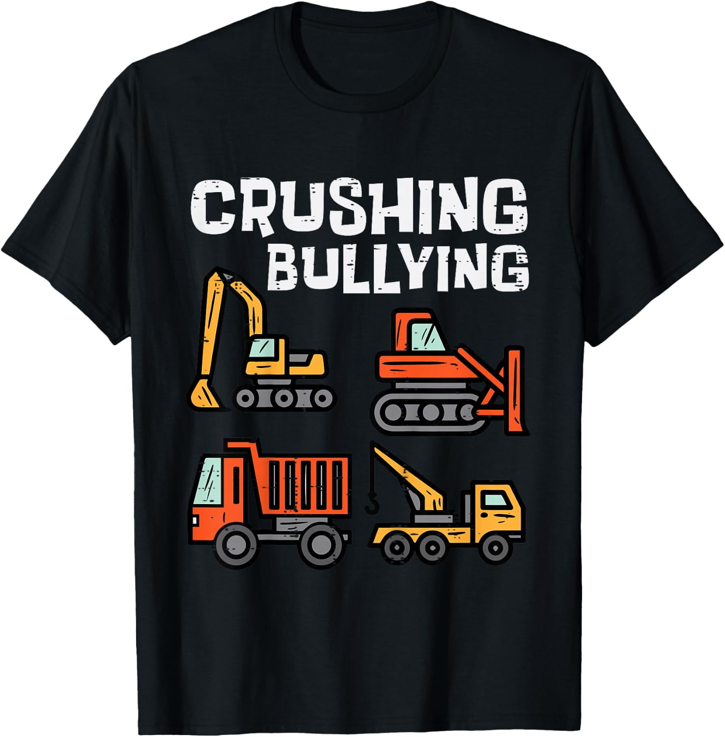 Kids Crushing Bullying Construction Trucks Orange Unity Day Boys T-Shirt - T-Shirt | Black