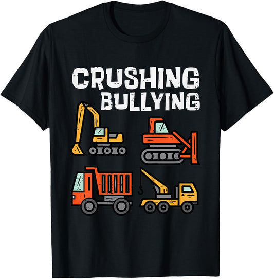 Kids Crushing Bullying Construction Trucks Orange Unity Day Boys T-Shirt - T-Shirt | Black