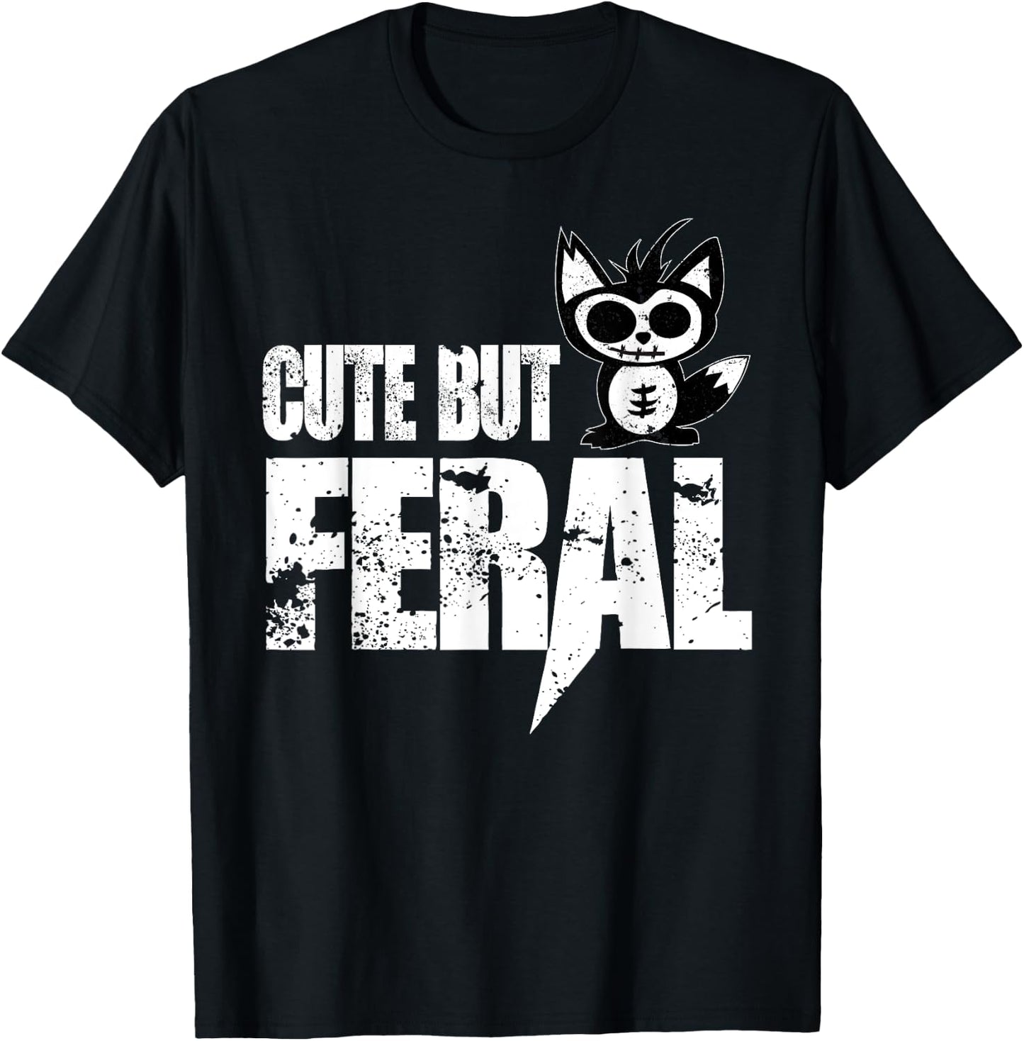 Cute But Feral Fox Funny Back To School Outdoors Gift T-Shirt - T-Shirt | Black