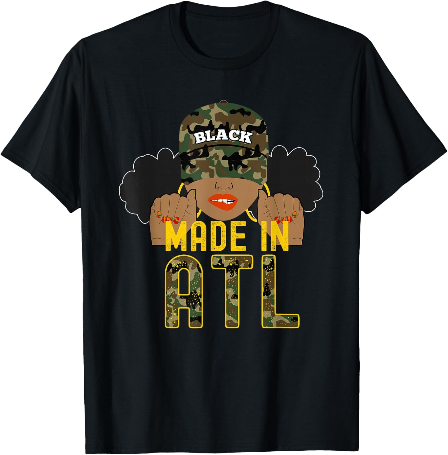 From ATL Atlanta ATLien Black Woman Camo T-Shirt - T-Shirt | Black