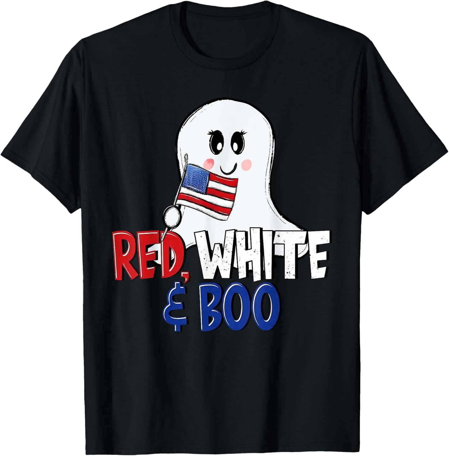 4th of July Cute Ghost Retro Red White and Boo Independence T-Shirt - T-Shirt | Black