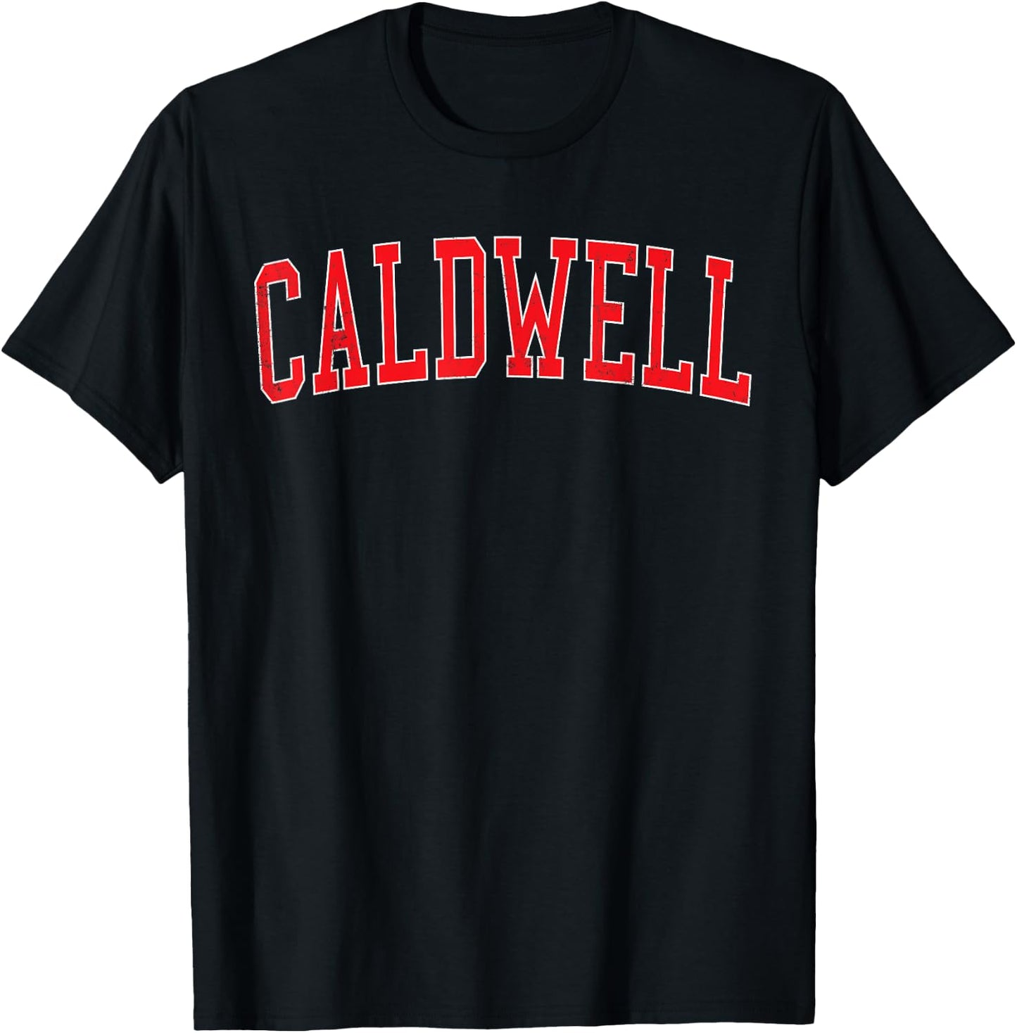 Vintage Caldwell ID Varsity Style Red Text T-Shirt - T-Shirt | Black