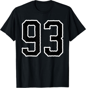 Number #93 White Black Sports Team Number 93 T-Shirt - T-Shirt | Black