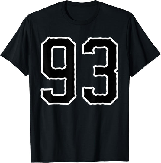 Number #93 White Black Sports Team Number 93 T-Shirt - T-Shirt | Black
