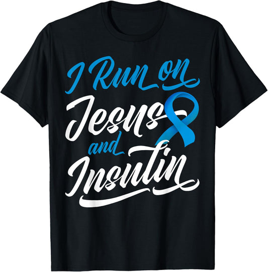 I Run On Jesus & Insulin Diabetic Christian T-Shirt - T-Shirt | Black