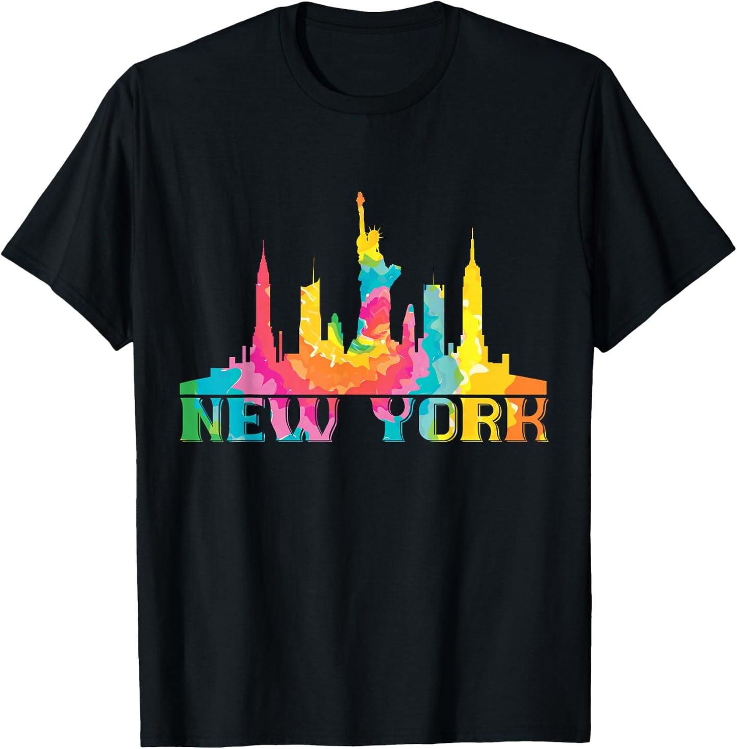 New York City Skyline NYC Tie Dye Liberty I Love New York T-Shirt - T-Shirt | Black
